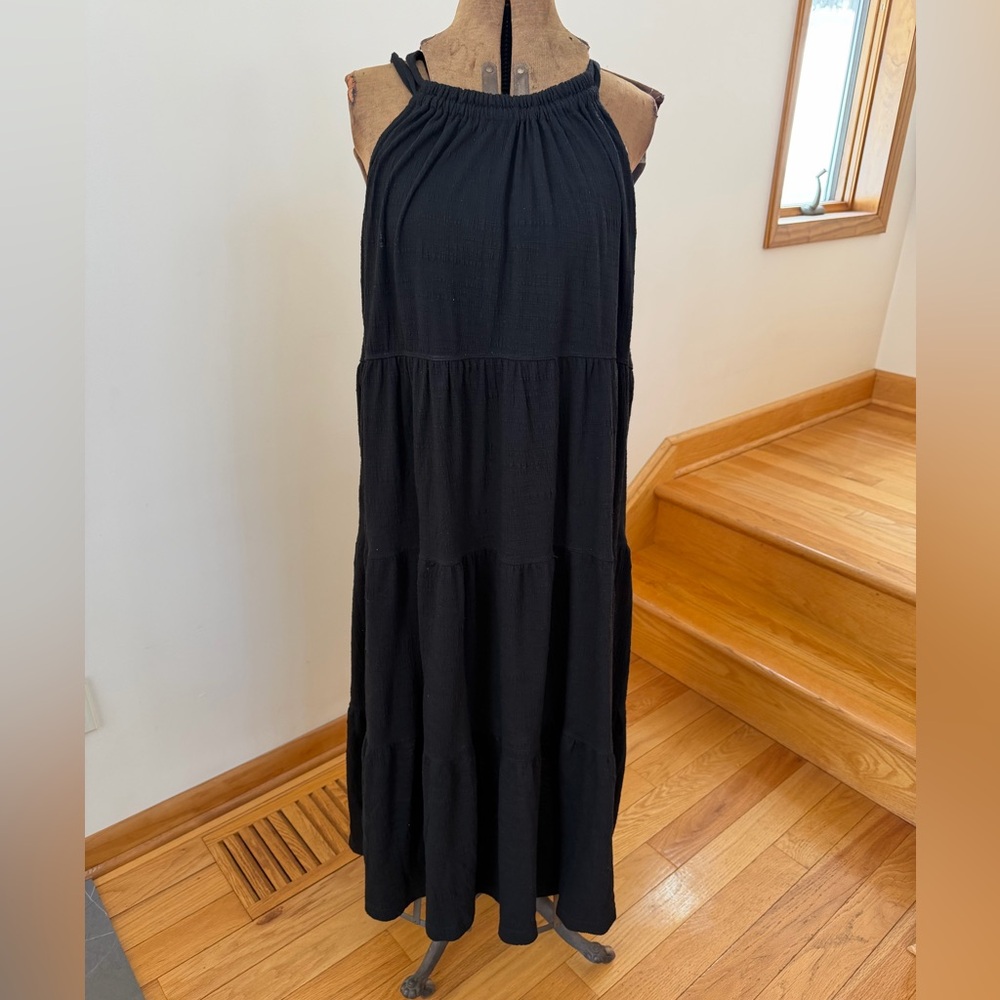 Max Studio Black Halter Tiered Maxi Dress